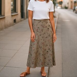 VTG KORET PETITE BROWNISH/GREEN FLORAL MAXI SKIRT SZ 4